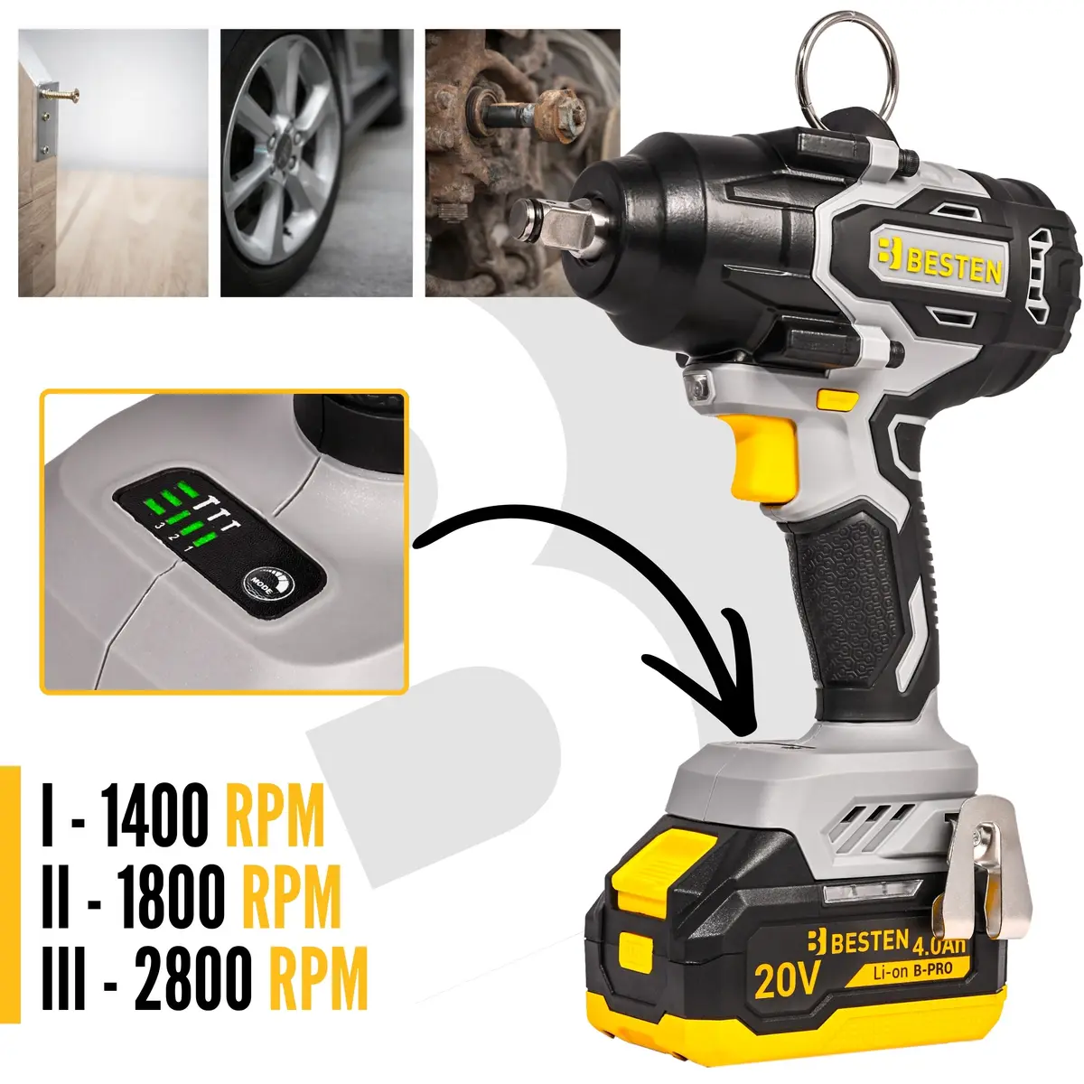 Klucz udarowy BESTEN BE0002892 - 3 tryby pracy.